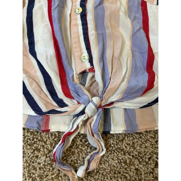 Miss Me Women's XS Striped Tie Front Crop Top Blouse Multicolor - Picture 2 of 7